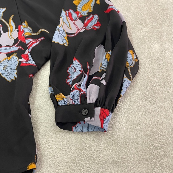 Black Floral Sheer Blouse Size Small - Picture 6 of 12